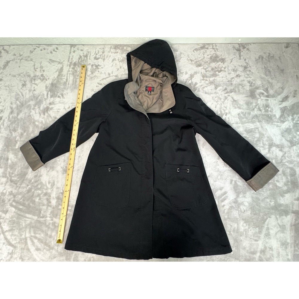 Gallery Petite Black Hooded Trench Coat PM Water Resistant Outdoor‎ Jacket